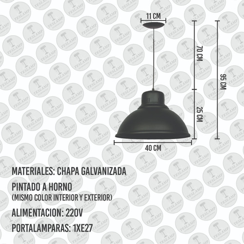 Lampara Colgante Campana Galponera Industrial 40 Cm
