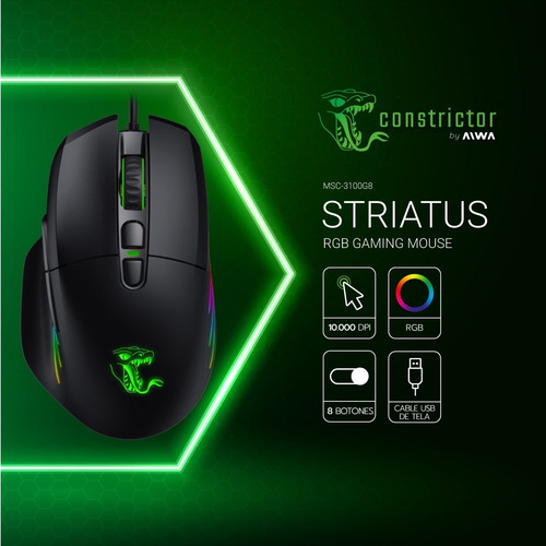 Imagen 4 de 10 de Mouse Gamer Constrictor Rgb 8 Botones 10000 Dpi