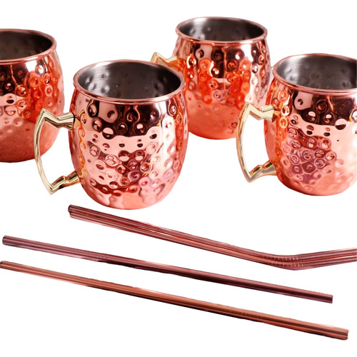 Set 4 Mug Moscow Mule Cobre Con Bombillas