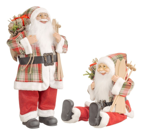 Jogo Papai Noel Decor Casaco Xadrez Em Pé E Sentado E Ski
