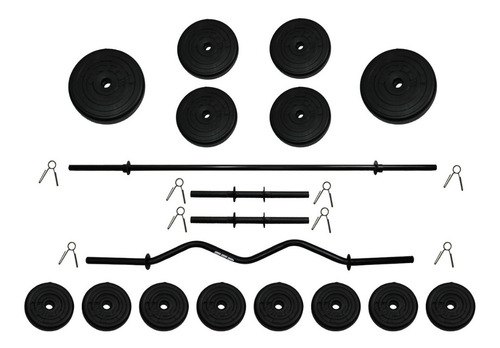 Set Completo 115lb Barras Discos Y Seguros Incluidos