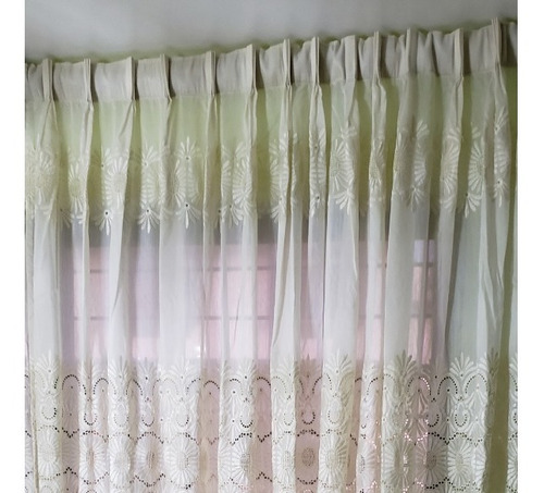 Hermosas Cortinas Dopiovello Beige Bordado En Relieve Listas