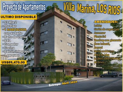 Vendo Apto De 1 Habitacion En Torre Intempo De Villa Marina, Los Rios,  Entrega En Abril 2024, Us$89,470.00