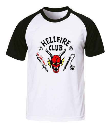 Remera Ranglan Hellfire Club Blanca-gris Con Negro Sublimada