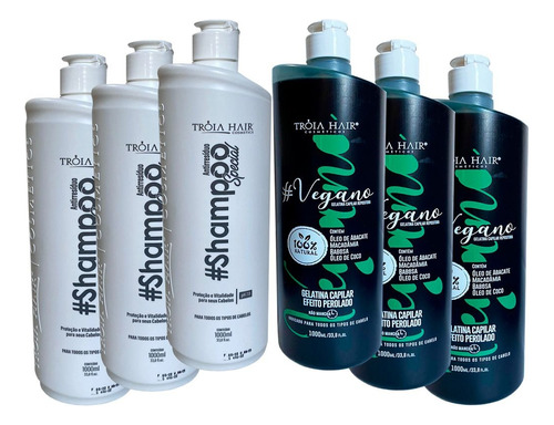 3 Kit Alisamento Térmico Vegana Tróia Hair 0% Formol 6x1litr