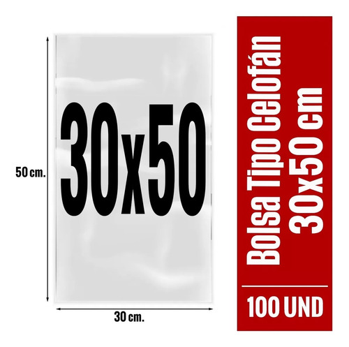 Bolsa Tipo Celofán Sin Adhesivo 30x50 Cms. (100 Und)