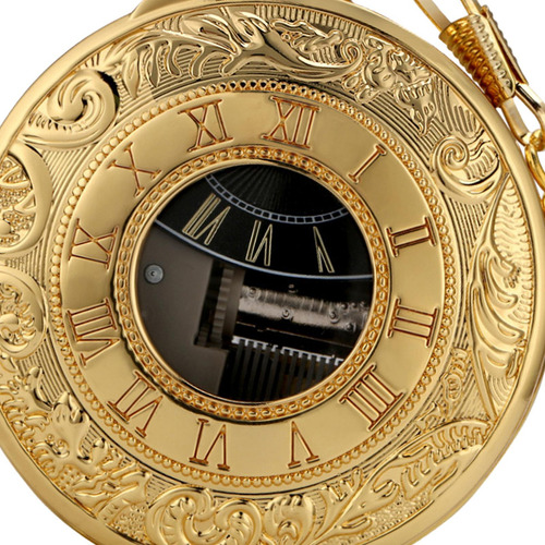 Reloj De Bolsillo De Cuarzo Vintage Con Cadena Dorado