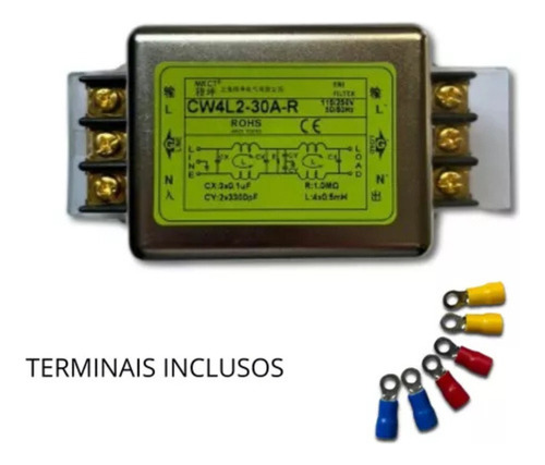 Filtro De Linha Industrial Supressor De Emi/rfi 30a Bipolar Prateado