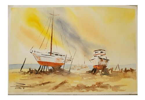 Pintura En Acuarela Barcos