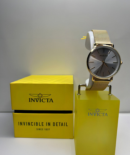 Correa de reloj Invicta Angel 31070 para mujer, color dorado, bisel, color dorado, fondo gris