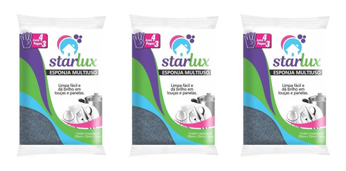 Starlux Limpeza Esponja Multiuso Limpa Facil Combo Com 3