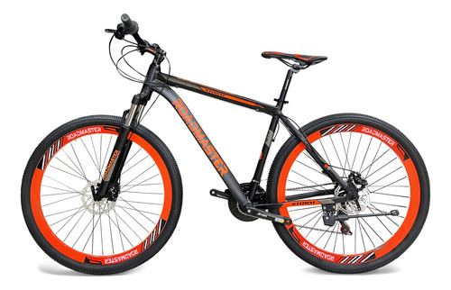 Bicicleta Roadmaster Stom Rin 29" Marco en Aluminio Cambios Shimano Tourney de 21 Velocidades Freno de Disco Suspension Con Bloqueo al Hombro Rines Triple Pared Talla M Color Negro -Naranja