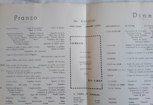 Antiguo Menu Barco Genova Vellani Marchi 1958 (Usado)