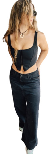 Jeans Denim Tiro Bajo Extra Wide Leg Super Oxford Tendencia