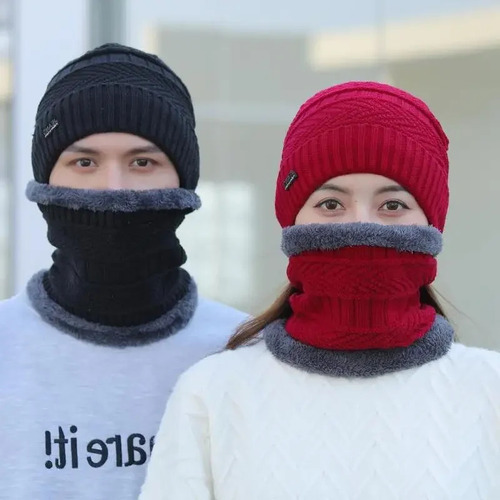 Conjunto De Gorro De Invierno De Punto Y Bufanda, Forro Pola