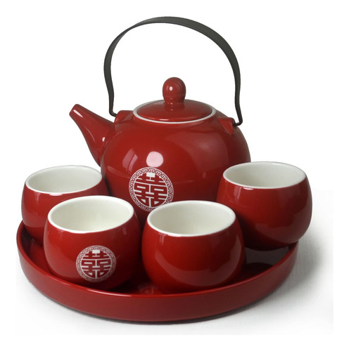 Fiesta Chinese Tea Gift Set 1 Teapot 4 Cups Porcelain Tray F