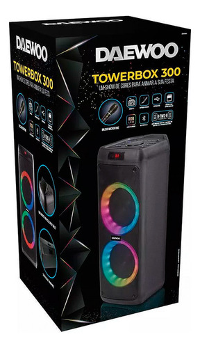Caixa De Som Towerbox 300 50w Led Bluetooth Usb Rádio Dw06a