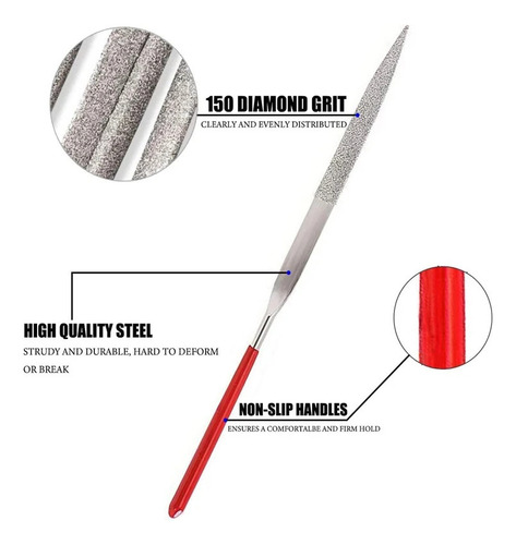 Kit Com 10 Limas Chata Diamantada 14cm Relojoeiro Ourives