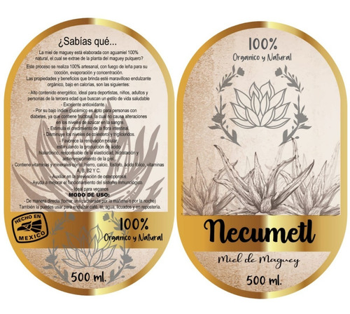 Necumetl Pack 4 Unidades 500ml Miel De Maguey 100% Orgánica