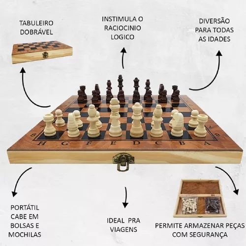 Jogo De Xadrez Tabuleiro Pequeno Dobrável Madeira 23cm