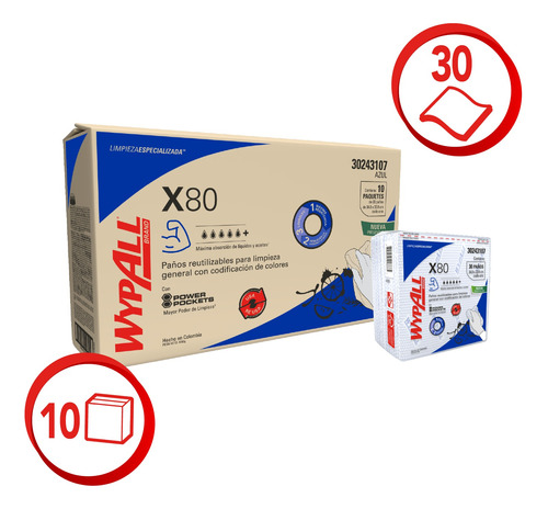 Wypall X80 Colores 10 Paquetes De 30 Paños Ultra Resistentes