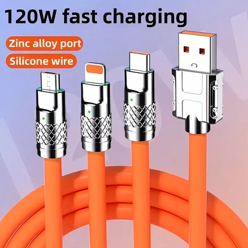 Cable De Carga Rapida Usb 3en1 Silicona Para Android,iPhone