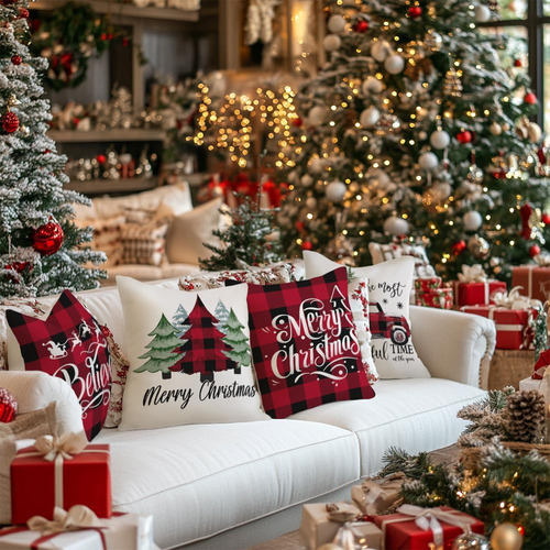 Juego De 4 Fundas De Almohada 45 X 45 Cm Navidad