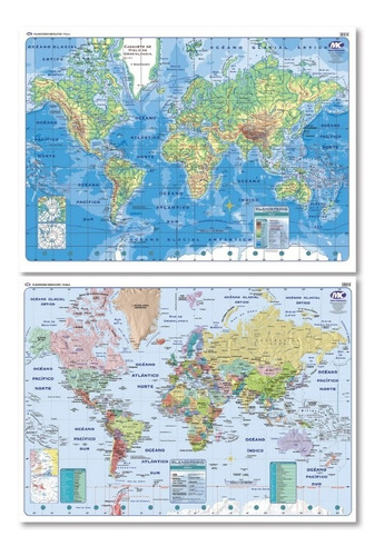 Mapa Planisferio Doble Faz Político/físico 95x130cm Pizarra