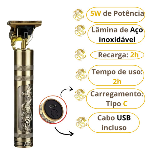Maquina De Cortar Cabelo Dragao Acabamento Barba Sem Fio