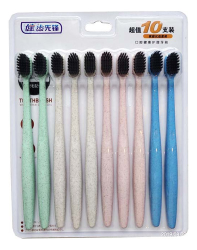 10-pack Adult Soft Wheat Straw Toothbrushes Bamboo Charcoal