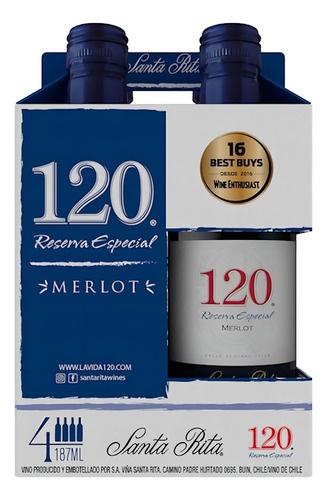Pack De 2 Vino Tinto Santa Rita Merlot Con 4 Bot C/u De 187