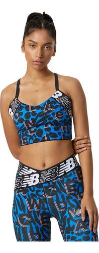 Top New Balance Printed Crop Bra Azul Negro Mujer