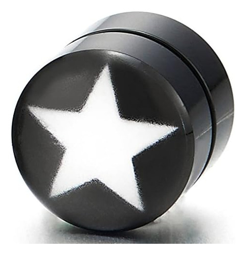 2 Pendientes Magnéticos De Estrella Circular Negra De 8 Mm P