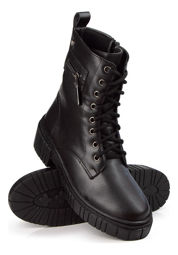 Borcegos Botas Citadina Vegan Mujer Sinteticas Acordonado