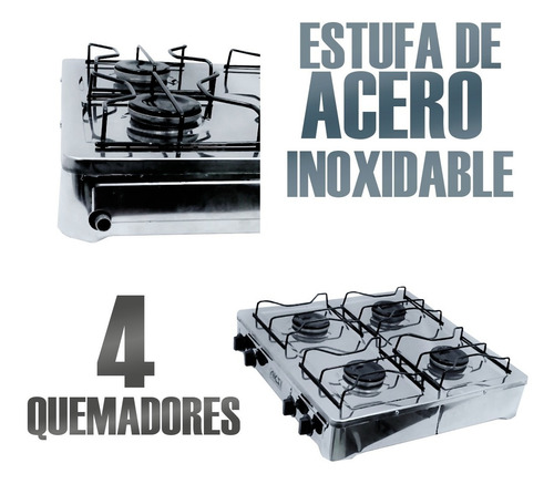 Imagen 2 de 7 de Estufa De Mesa Acero Inoxidable 4 Quemadores Superiores