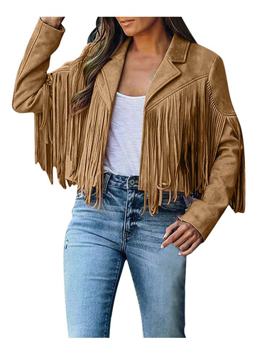 Abrigo Con Flecos Para Mujer, De Gamuza Sintética, Cómodo, Estilo Vaquero