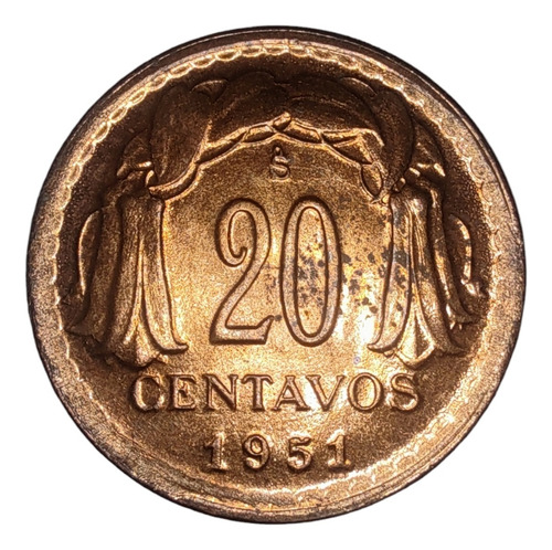 Moneda Chile 20 Centavos 1951 Cobre Casi Sin Circu(&424