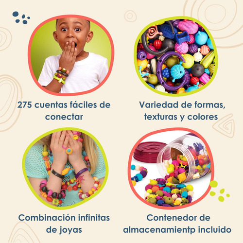 Set De Bijou Mostacillas 275 Piezas Encastre Sin Hilo Battat