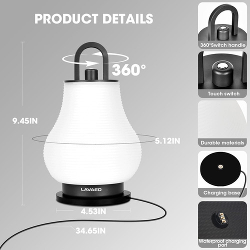Lámpara Inalámbrica Led Recargable Con Batería 4000 Mah