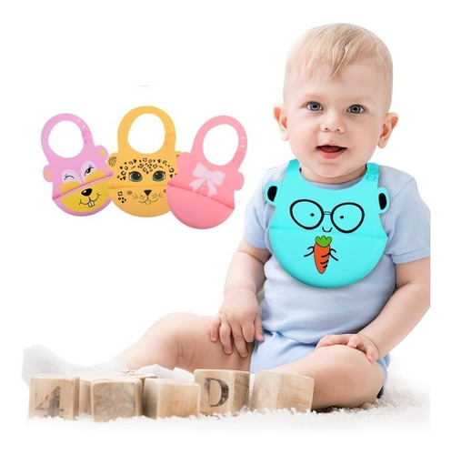 Set 3 Baberos Papubaby Suaves De Silicón Para Bebé Niña Color Animales Niña Talla Unitalla