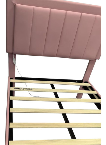 Base De Cama Individual Color Rosa C/cabecera Con Luz Led