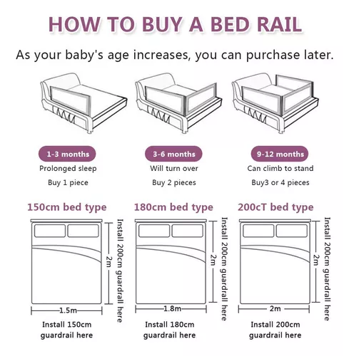 Lsbod Barandilla de cama para niños pequeños, barandilla de cama de bebé  para niños, barandilla lateral de seguridad para cama individual, doble