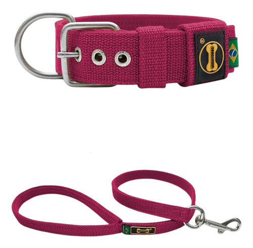 Coleira Cachorro Grande Pit Bull Fit Pink Gg + Guia 80cm