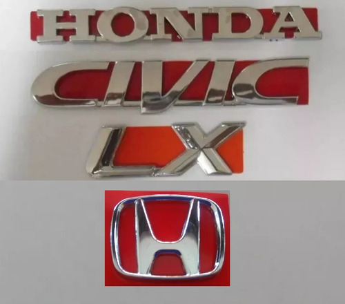 Emblemas Honda Civic Lx Logo H Porta Malas 96/00 (kit 4 Pçs)