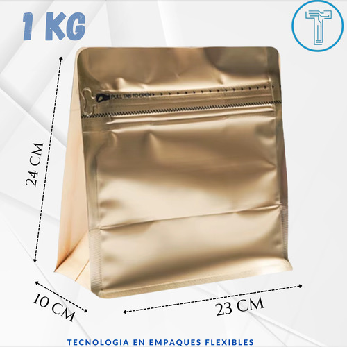 100 Bolsas Para Café, Cuadradas De 1 Kg Dorado Oscuro Cuadrada 1kg