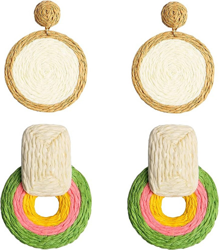 Rattan Earrings Raffia Hoop Earrings Women Summer Straw Boho