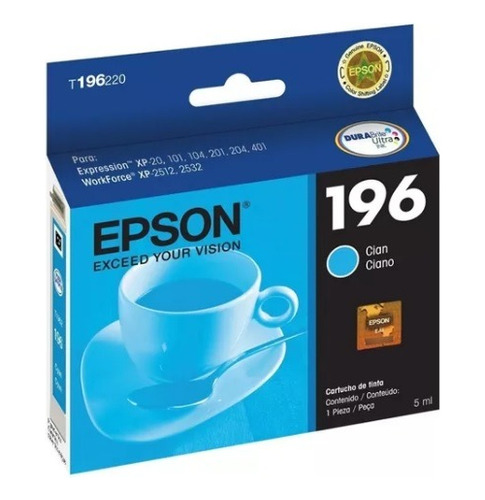 Cartucho Epson 196 Cian T196220 - Original - Vencido