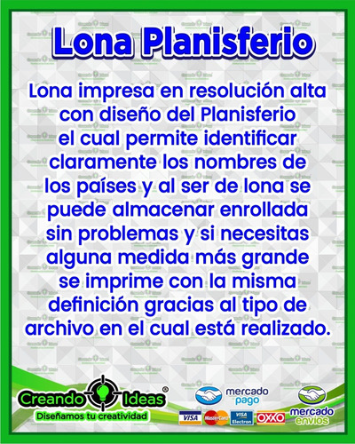 Lona Planisferio Mapamundi 90cm X 60cm #creandoideasveracruz