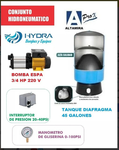 Hidroneumatico Con Bomba Multietapas 3/4 Hp, Tanque 45 Gl