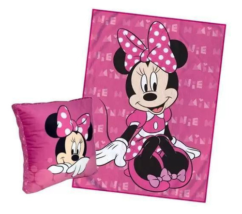 Kit Manta Com Almofadas Minnie Disney Para Criança